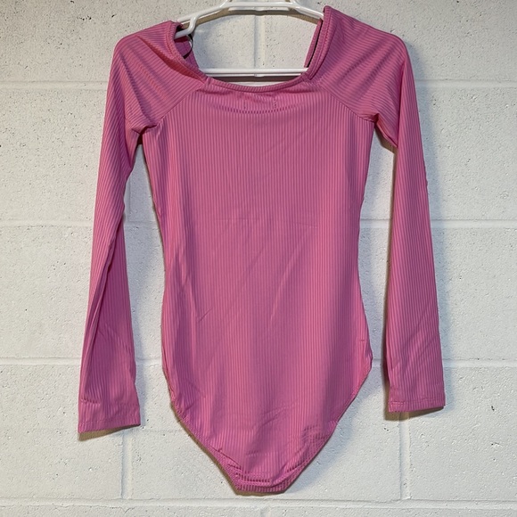 NWT(M) (XL) pink long sleeves bodysuit keyhole ruched bust high waist low rise - Picture 5 of 9